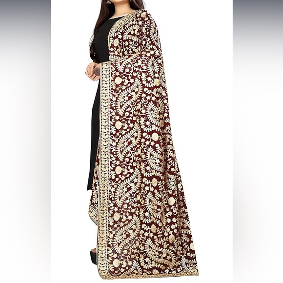 Women's Pure Georgette Embroidered Dupatta - purple - Picture 2 of 4